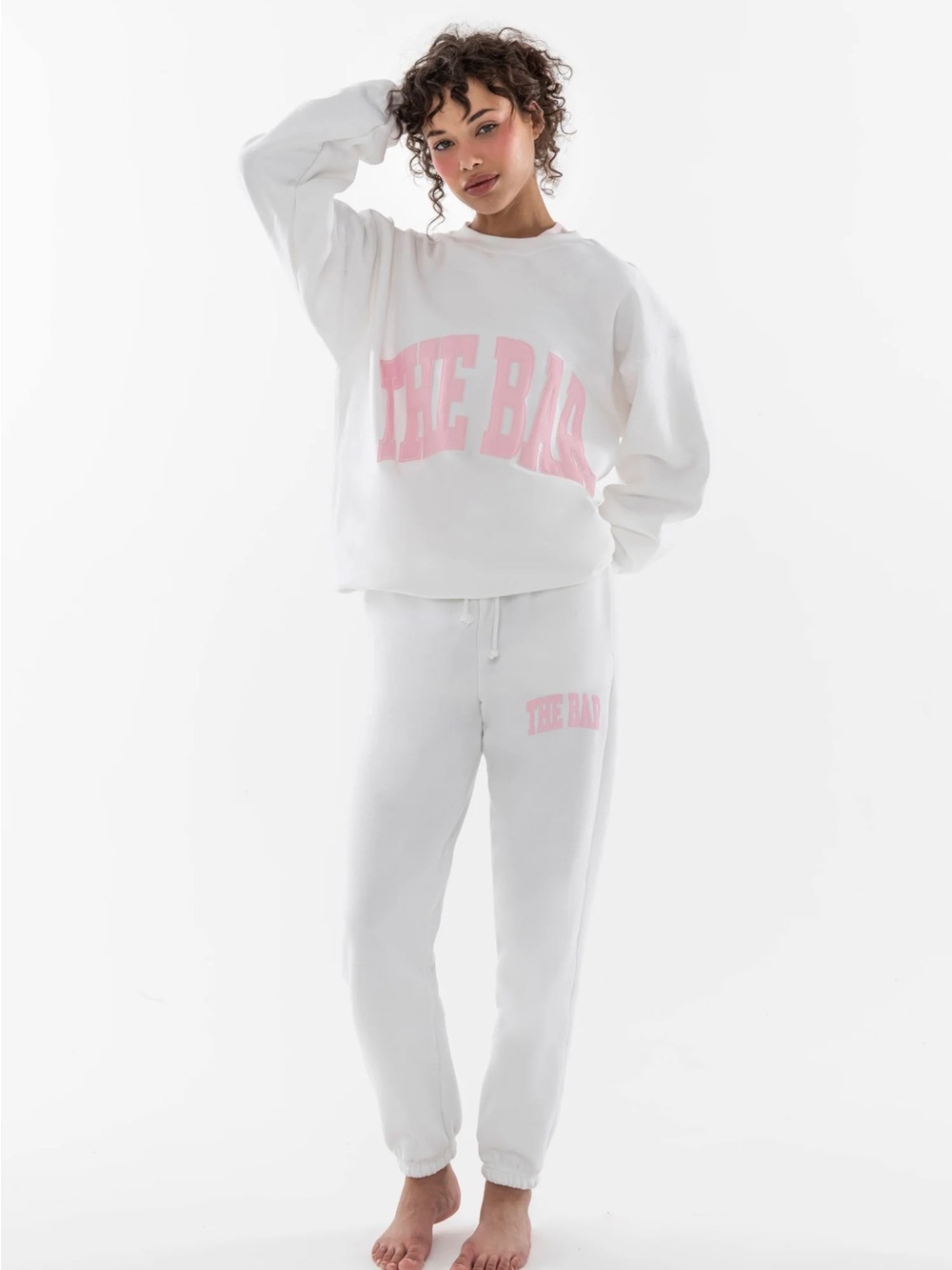 The Bar Varsity Sweatshirt White/Pink – Size Large